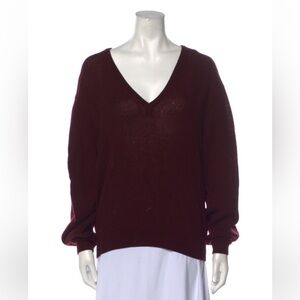KHAITE Cashmere Deep Burgundy Eggplant V-Neck Sweater
